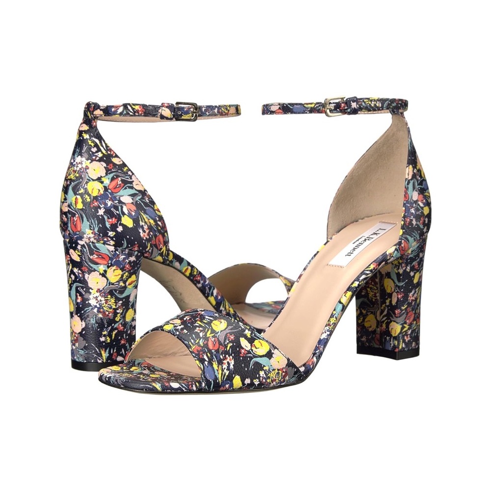 $345 L.K. Bennett Helena Floral Leather Ankle-Strap Block Heel Sandals Size 9/39